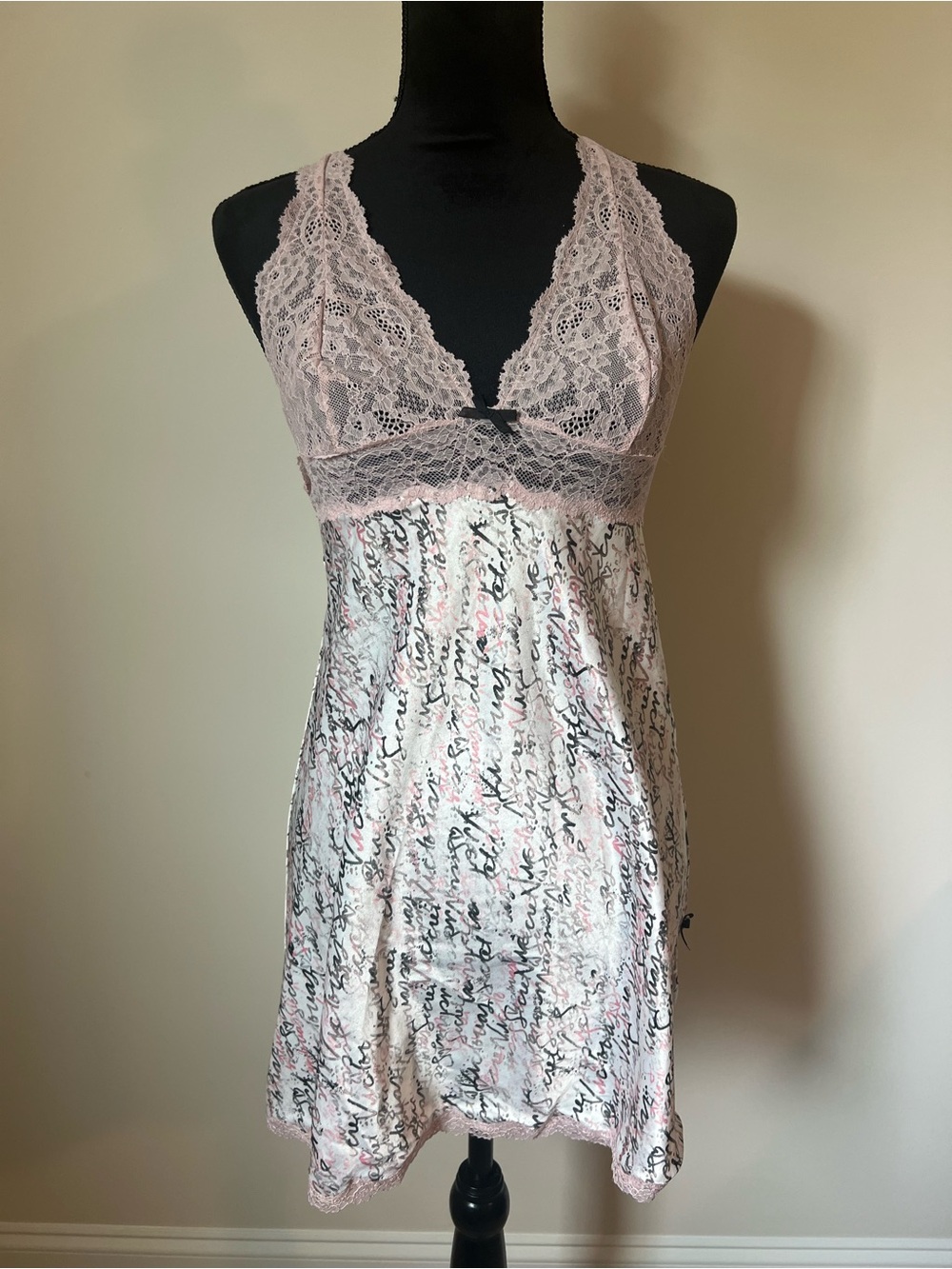 Victoria's Secret Pink & White Lace Sleep Satin Chemise Size S